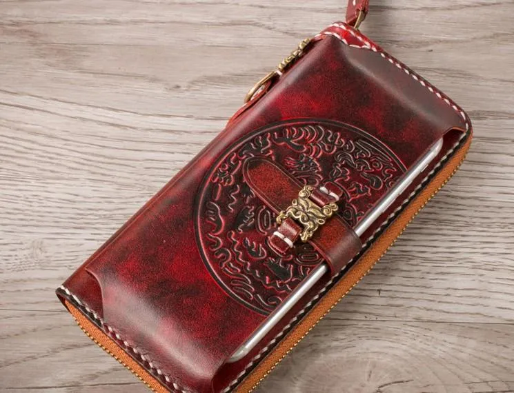 Handmade Leather Mens Chain Biker Wallet Cool Leather Wallet Long Phone Wallets for Men
