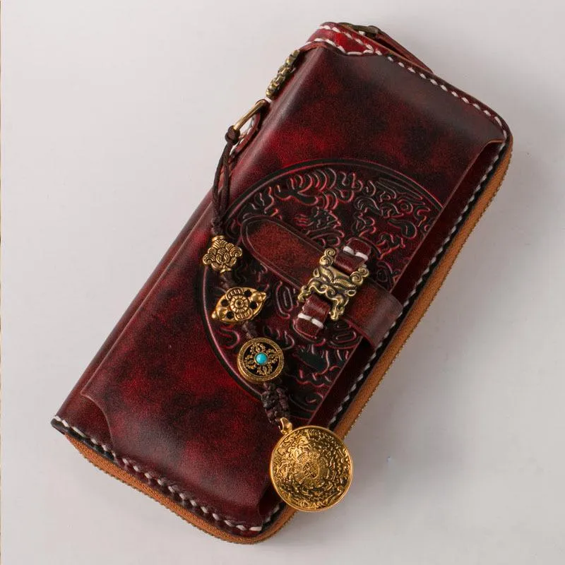 Handmade Leather Mens Chain Biker Wallet Cool Leather Wallet Long Phone Wallets for Men