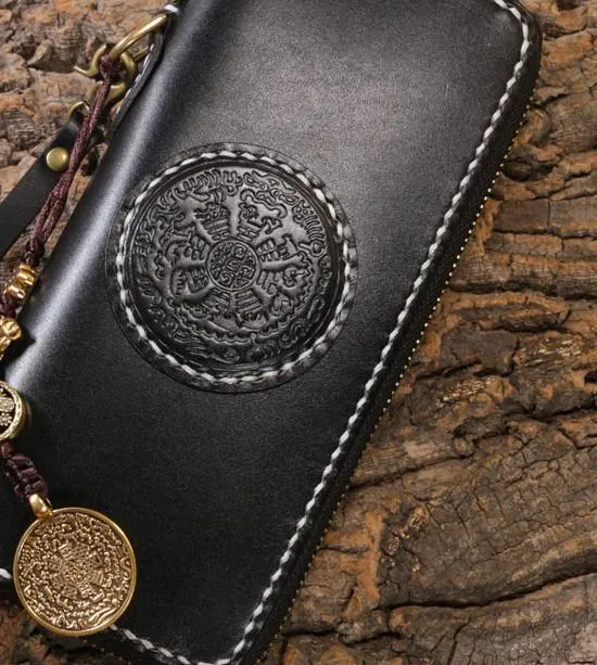 Handmade Leather Mens Chain Biker Wallet Cool Leather Wallet Long Phone Wallets for Men