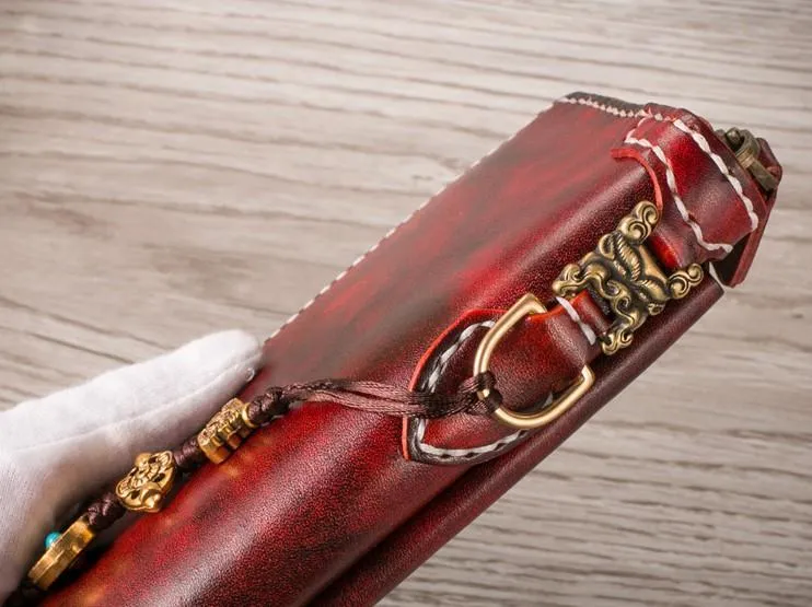 Handmade Leather Mens Chain Biker Wallet Cool Leather Wallet Long Phone Wallets for Men