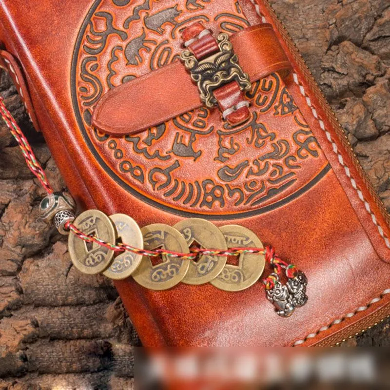 Handmade Leather Mens Chain Biker Wallet Cool Leather Wallet Long Phone Wallets for Men