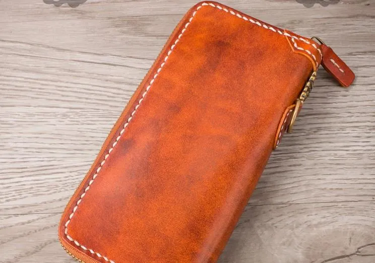 Handmade Leather Mens Chain Biker Wallet Cool Leather Wallet Long Phone Wallets for Men