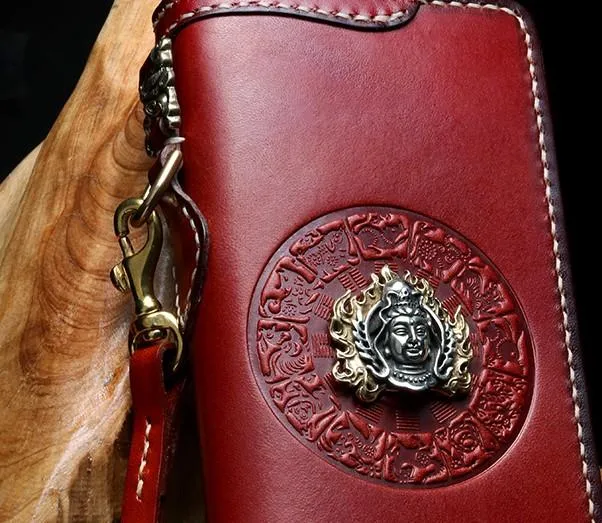 Handmade Leather Mens Chain Biker Wallet Cool Leather Wallet Long Phone Wallets for Men