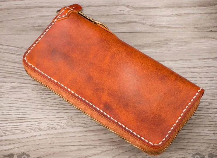 Handmade Leather Mens Chain Biker Wallet Cool Leather Wallet Long Phone Wallets for Men