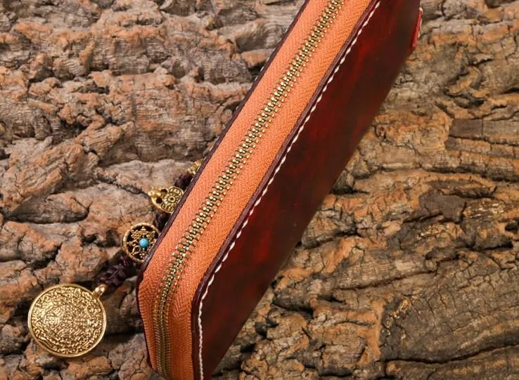 Handmade Leather Mens Chain Biker Wallet Cool Leather Wallet Long Phone Wallets for Men