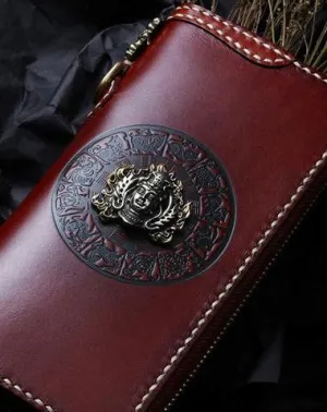 Handmade Leather Mens Chain Biker Wallet Cool Leather Wallet Long Phone Wallets for Men
