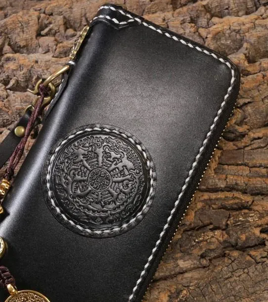 Handmade Leather Mens Chain Biker Wallet Cool Leather Wallet Long Phone Wallets for Men