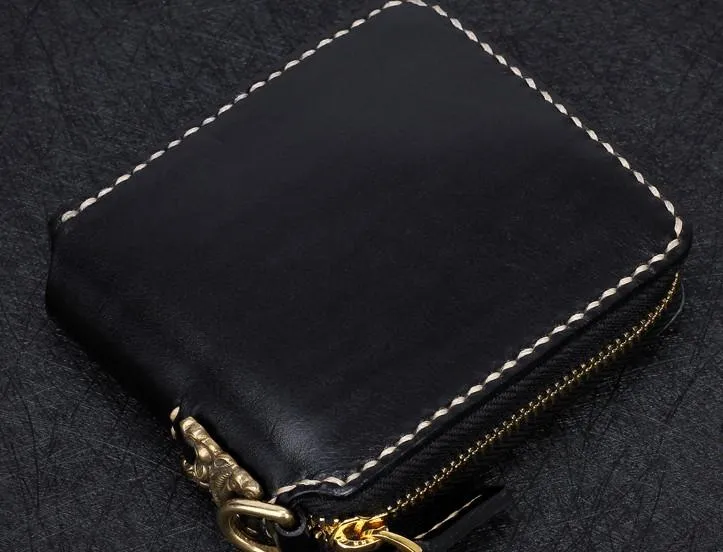 Handmade Leather Mens Chain Biker Wallet Cool Leather Wallet Small Wallets for Men