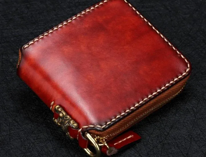 Handmade Leather Mens Chain Biker Wallet Cool Leather Wallet Small Wallets for Men