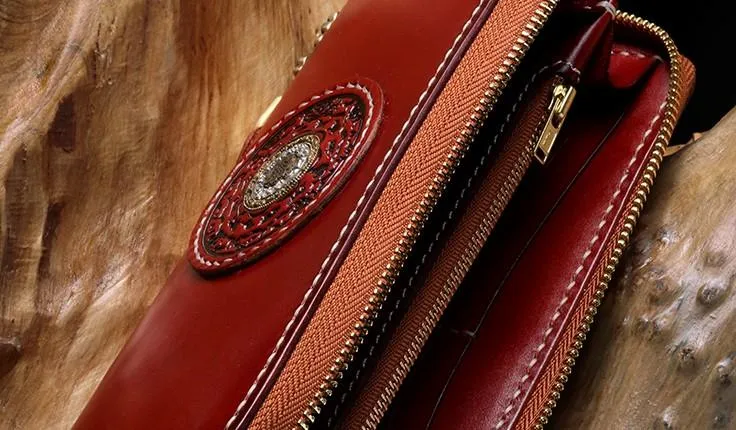 Handmade Leather Mens Chain Biker Wallet Tibetan Cool Leather Wallet Long Phone Wallets for Men