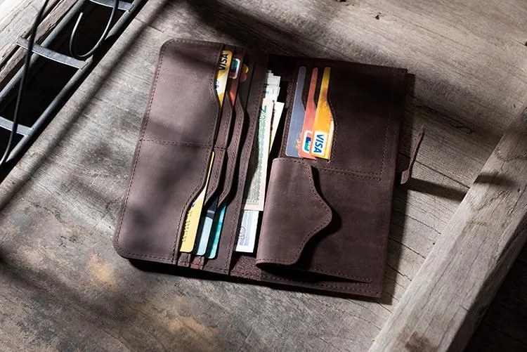 Handmade Leather Mens Clutch Wallet Cool Leather Wallet Long Phone Wallets for Men