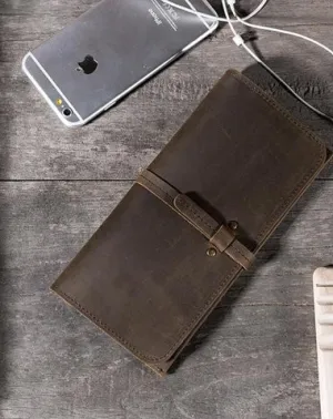 Handmade Leather Mens Clutch Wallet Cool Leather Wallet Long Phone Wallets for Men