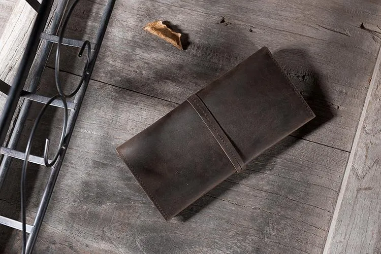 Handmade Leather Mens Clutch Wallet Cool Leather Wallet Long Phone Wallets for Men