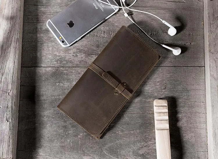 Handmade Leather Mens Clutch Wallet Cool Leather Wallet Long Phone Wallets for Men