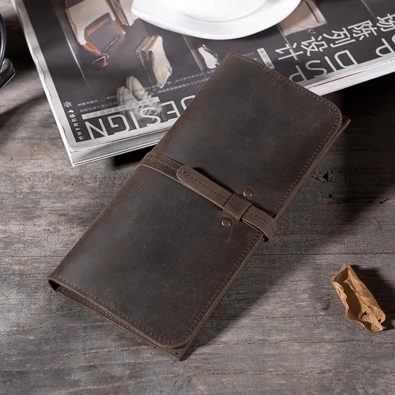 Handmade Leather Mens Clutch Wallet Cool Leather Wallet Long Phone Wallets for Men