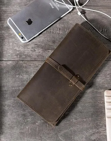 Handmade Leather Mens Clutch Wallet Cool Leather Wallet Long Phone Wallets for Men