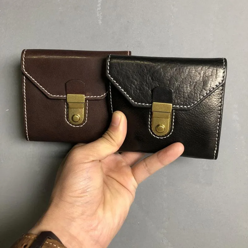 Handmade Leather Mens Cool billfold Leather Wallet Men Small Wallets Trifold for Men