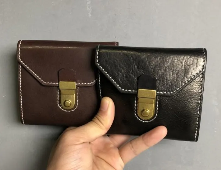 Handmade Leather Mens Cool billfold Leather Wallet Men Small Wallets Trifold for Men