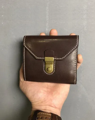 Handmade Leather Mens Cool billfold Leather Wallet Men Small Wallets Trifold for Men