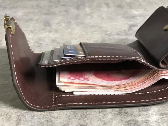 Handmade Leather Mens Cool billfold Leather Wallet Men Small Wallets Trifold for Men