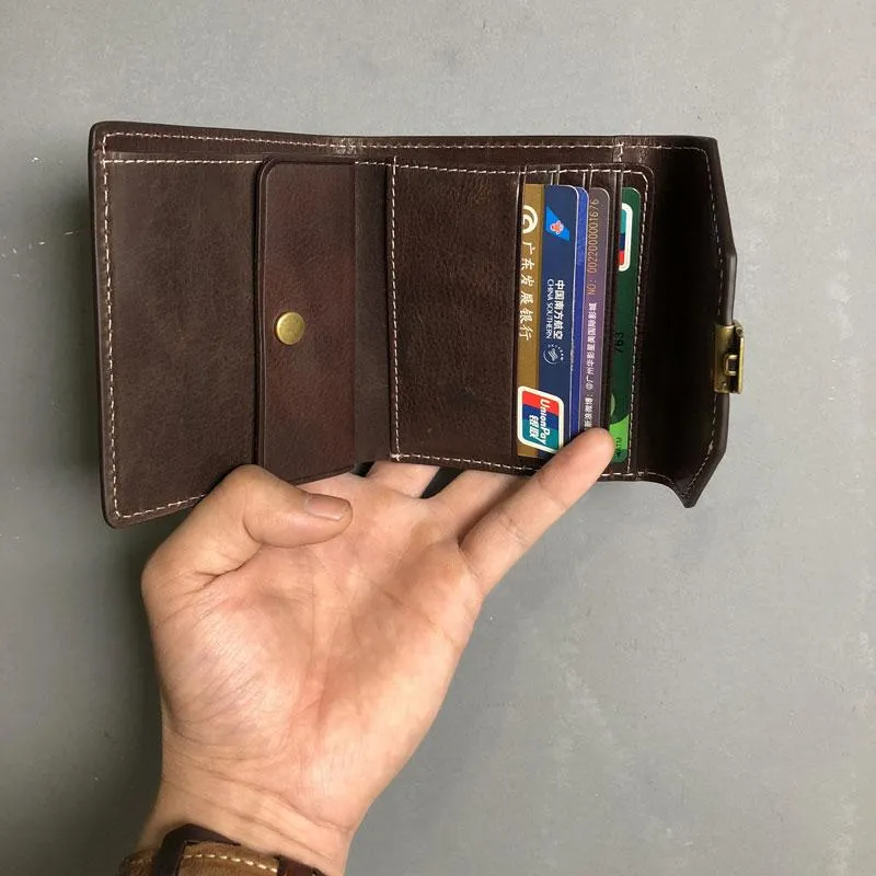 Handmade Leather Mens Cool billfold Leather Wallet Men Small Wallets Trifold for Men