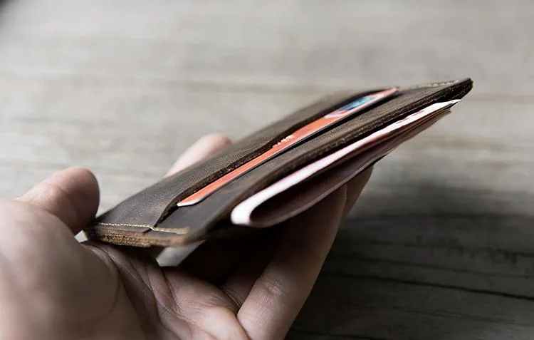 Handmade Leather Mens Cool billfold Wallet Card Holder Small Card Slim Wallets for Men