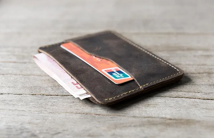 Handmade Leather Mens Cool billfold Wallet Card Holder Small Card Slim Wallets for Men