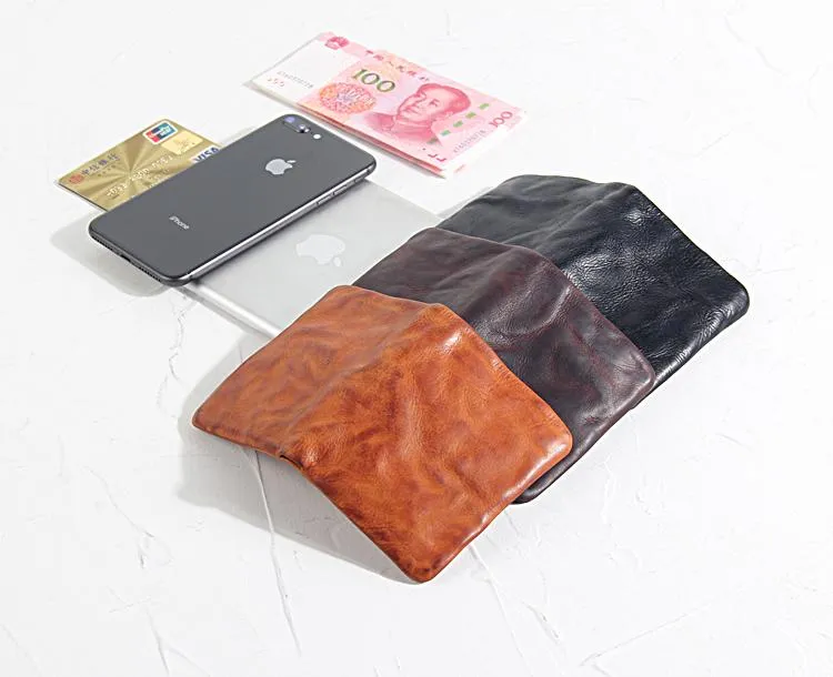 Handmade Leather Mens Cool Black billfold Wallets Small Wallet Men Bifold Wallets Front Pocket Wallet for Men