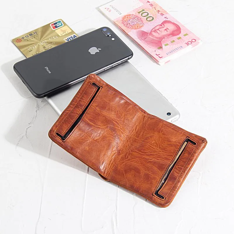 Handmade Leather Mens Cool Black billfold Wallets Small Wallet Men Bifold Wallets Front Pocket Wallet for Men