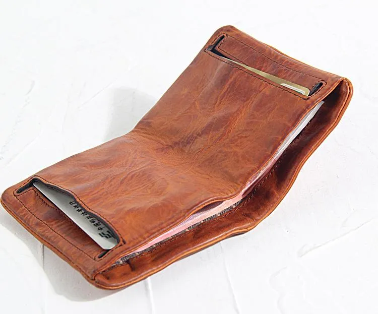 Handmade Leather Mens Cool Black billfold Wallets Small Wallet Men Bifold Wallets Front Pocket Wallet for Men