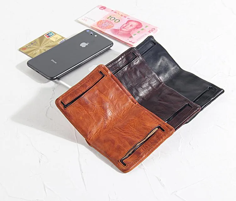 Handmade Leather Mens Cool Black billfold Wallets Small Wallet Men Bifold Wallets Front Pocket Wallet for Men