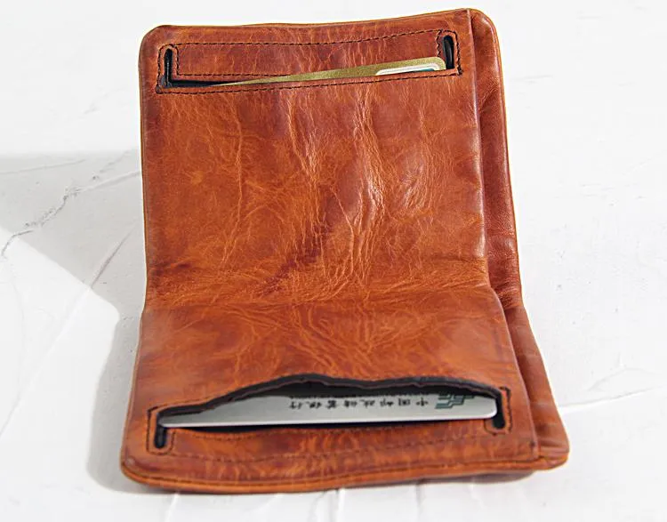 Handmade Leather Mens Cool Black billfold Wallets Small Wallet Men Bifold Wallets Front Pocket Wallet for Men