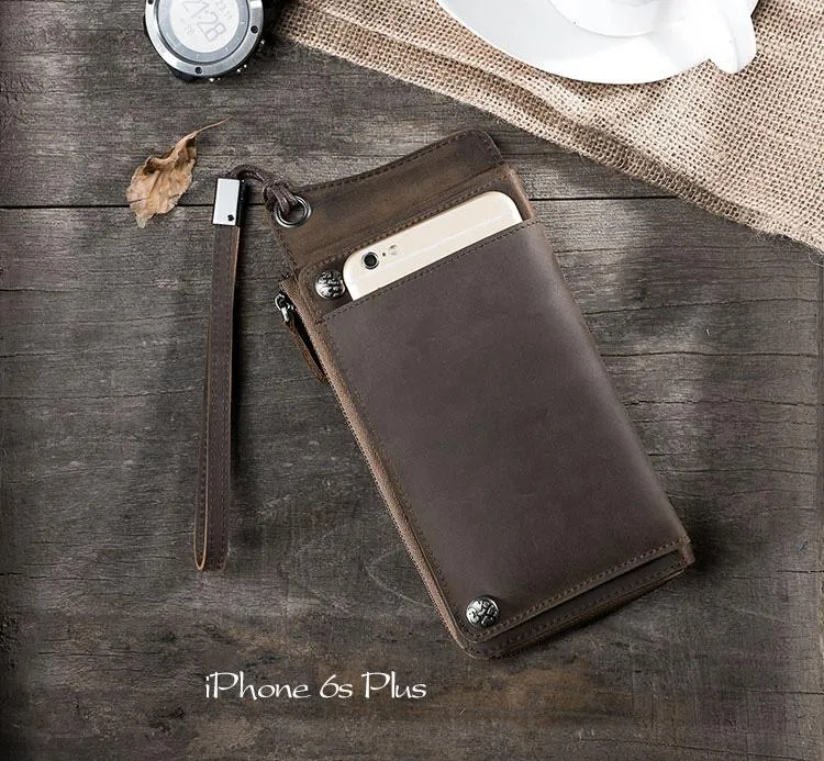 Handmade Leather Mens Cool Long Chain Wallet Phone Biker Trucker Wristlet Wallet