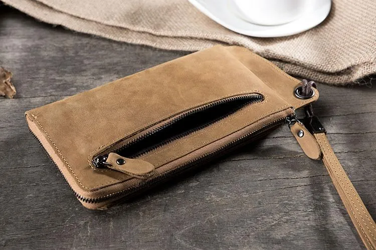 Handmade Leather Mens Cool Long Chain Wallet Phone Biker Trucker Wristlet Wallet
