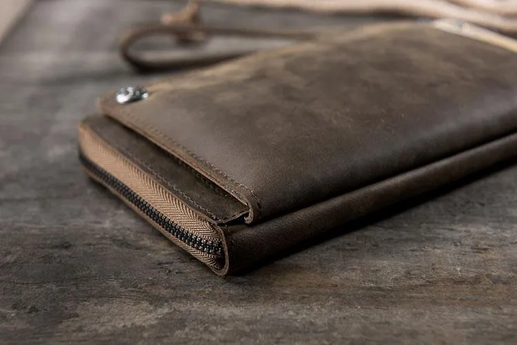 Handmade Leather Mens Cool Long Chain Wallet Phone Biker Trucker Wristlet Wallet