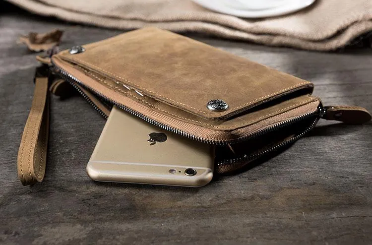 Handmade Leather Mens Cool Long Chain Wallet Phone Biker Trucker Wristlet Wallet
