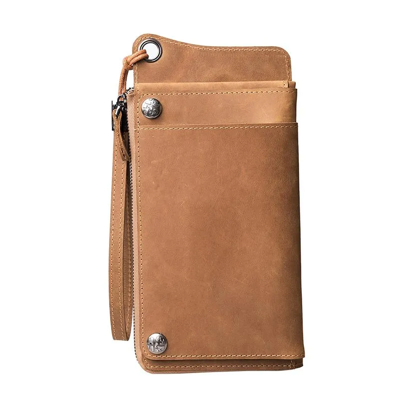 Handmade Leather Mens Cool Long Chain Wallet Phone Biker Trucker Wristlet Wallet