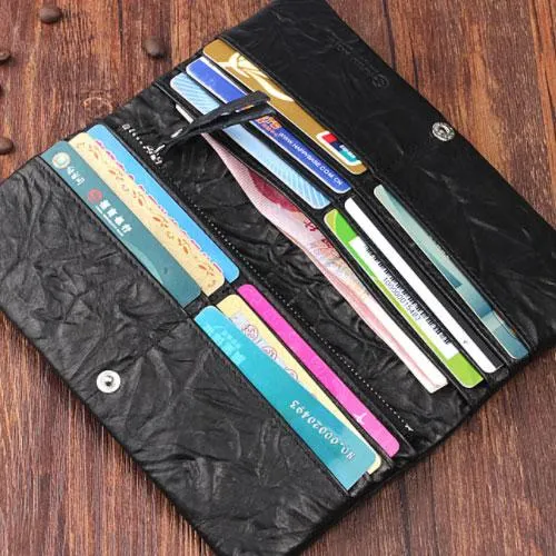 Handmade Leather Mens Cool Long Leather Wallet Bifold Clutch Wallet for Men