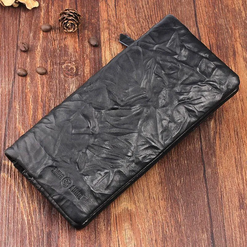 Handmade Leather Mens Cool Long Leather Wallet Bifold Clutch Wallet for Men