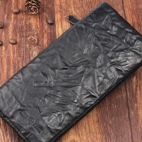 Handmade Leather Mens Cool Long Leather Wallet Bifold Clutch Wallet for Men