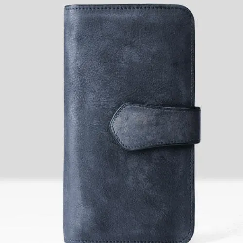Handmade Leather Mens Cool Long Leather Wallet Trifold Clutch Wallet for Men