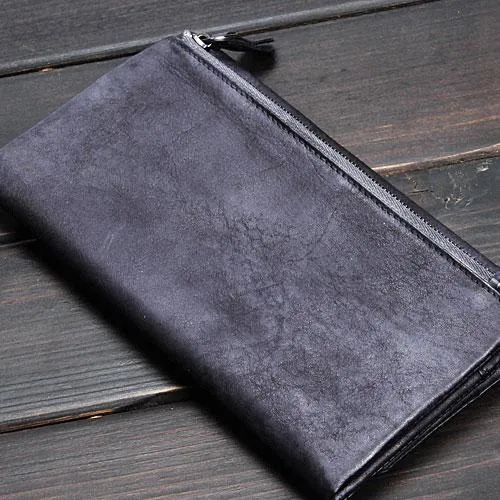 Handmade Leather Mens Cool Long Leather Wallet Trifold Clutch Wallet for Men