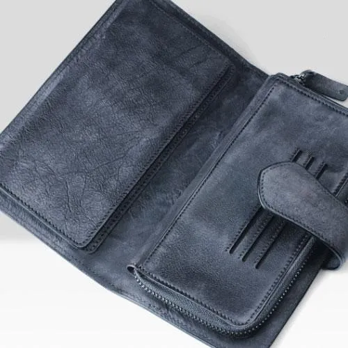 Handmade Leather Mens Cool Long Leather Wallet Trifold Clutch Wallet for Men