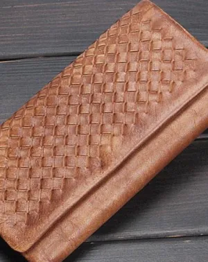 Handmade Leather Mens Cool Long Leather Wallet Trifold Clutch Wallet for Men