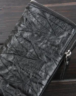 Handmade Leather Mens Cool Long Leather Wallet Zipper Wristlet Clutch Wallet