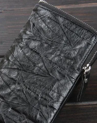 Handmade Leather Mens Cool Long Leather Wallet Zipper Wristlet Clutch Wallet