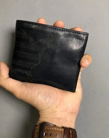 Handmade Leather Mens Cool Slim billfold Leather Wallet Men Small Wallets Bifold for Men
