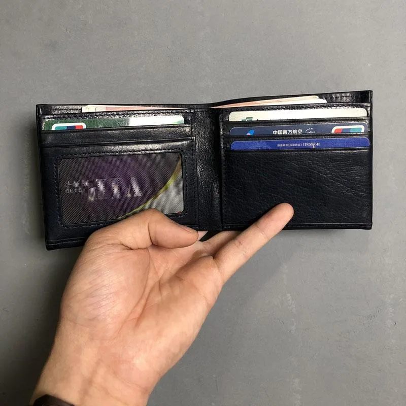 Handmade Leather Mens Cool Slim billfold Leather Wallet Men Small Wallets Bifold for Men