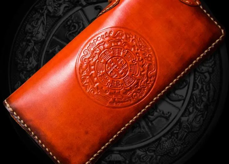Handmade Leather Mens Cool Tibetan Chain Biker Wallets Leather Clutch Wallet Long Wallets for Men