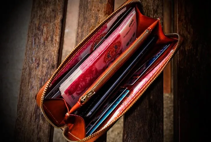 Handmade Leather Mens Cool Tibetan Chain Biker Wallets Leather Clutch Wallet Long Wallets for Men